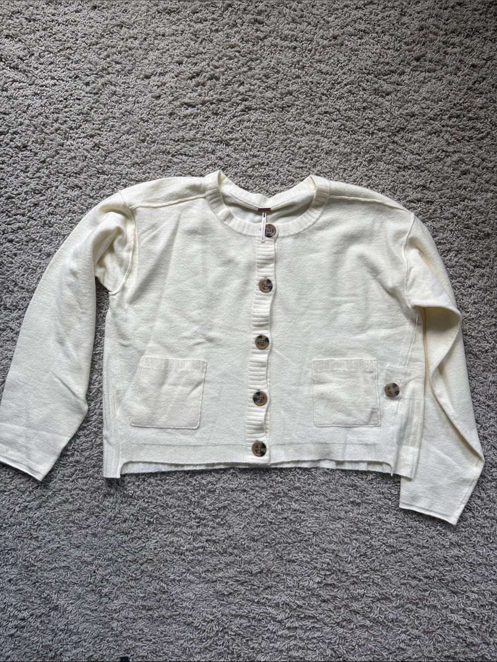 Free People Cream Knit Button Cardigan